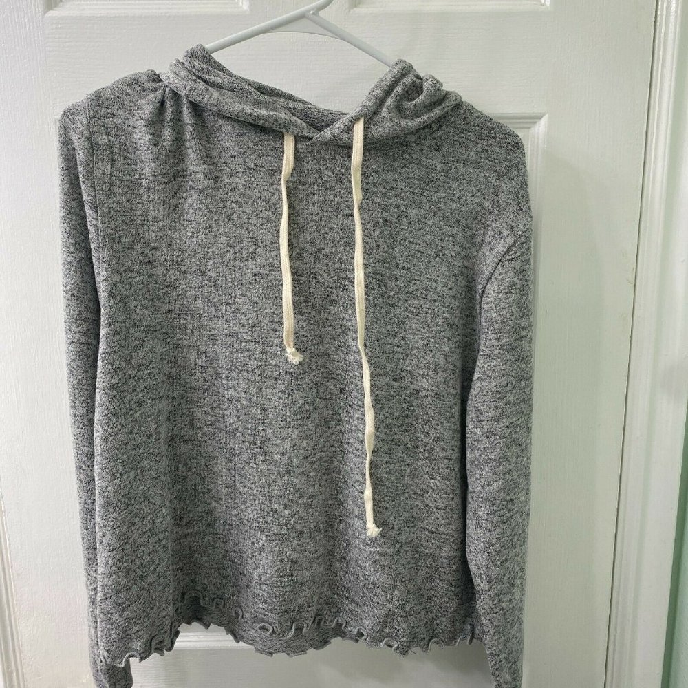 Spirit Jersey Gray Woman's L Or M Hooded Soft Knit Top Long Sleeve NEW